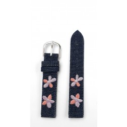 Textilband, jeansblau mit Blumen, 14mm 